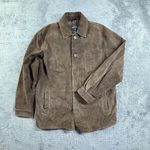 Lineage Mens L Brown Suede Leather Jacket Button Up Lined Coat Western Style